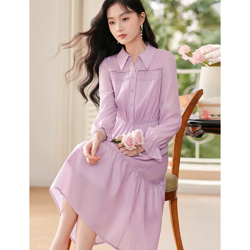 Like The Age Of Water 2025 Spring Long Sleeved Dress Women's Purple-2