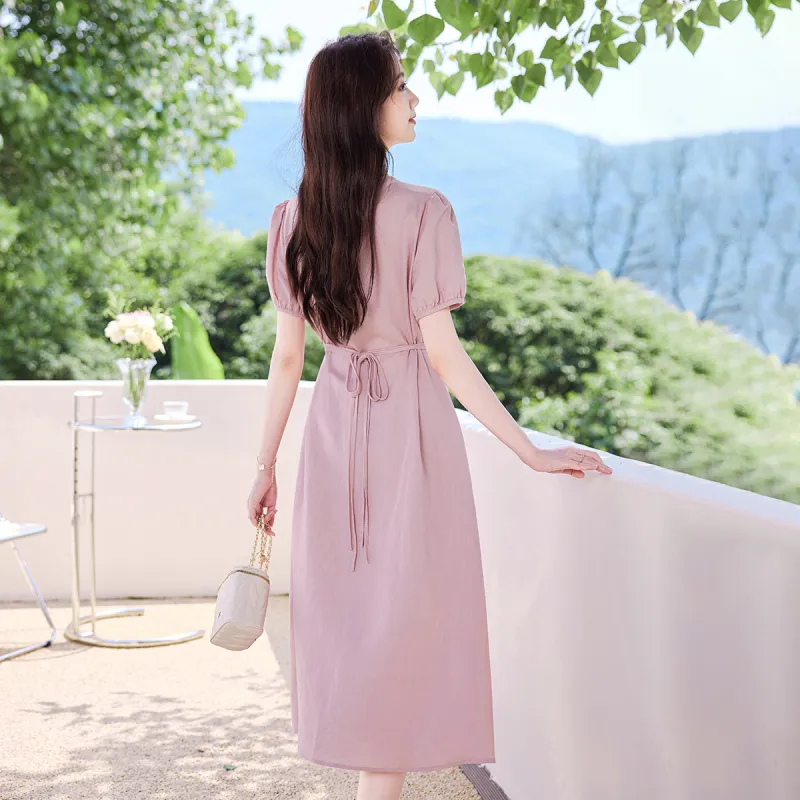 Like The Age Of Water Short Sleeved Dresses Women's Pink-5