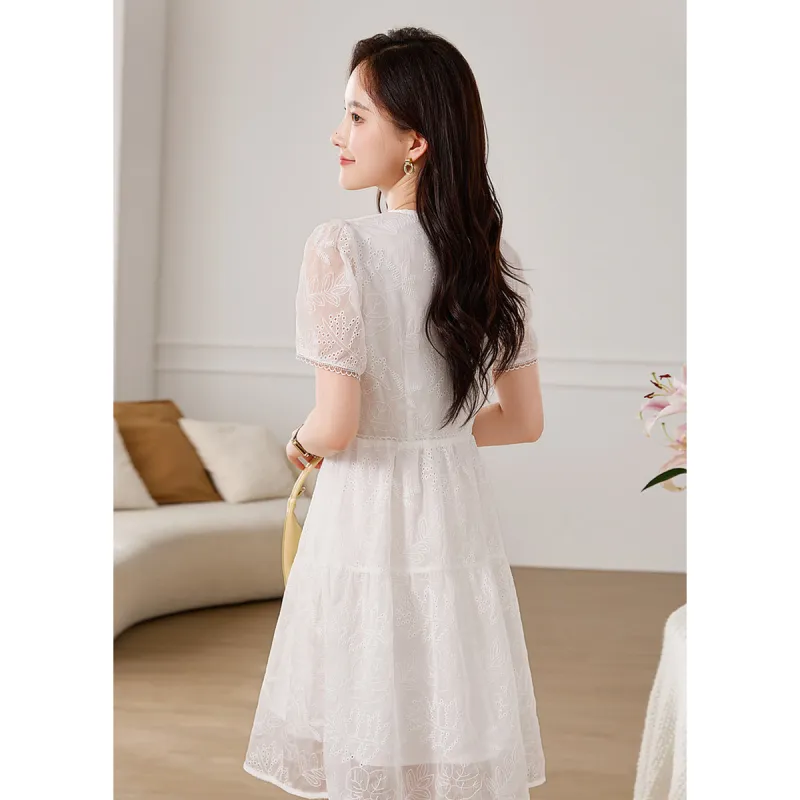 Like The Age Of Water Short Sleeved Dress Women's White-5