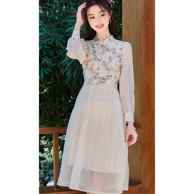 Like The Age Of Water 2025 Model Long Sleeved Dress Women's Apricot-2