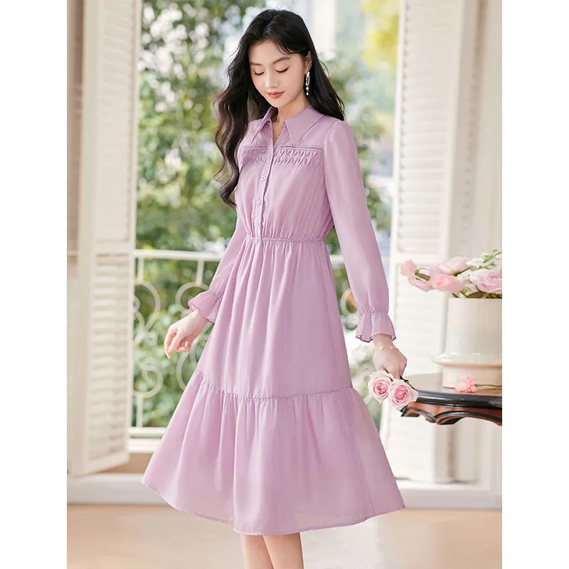 Like The Age Of Water 2025 Spring Long Sleeved Dress Women's Purple-3