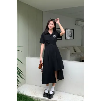 Like The Age Of Water Summer Short Sleeved Dress Cinched Waist Women's Black