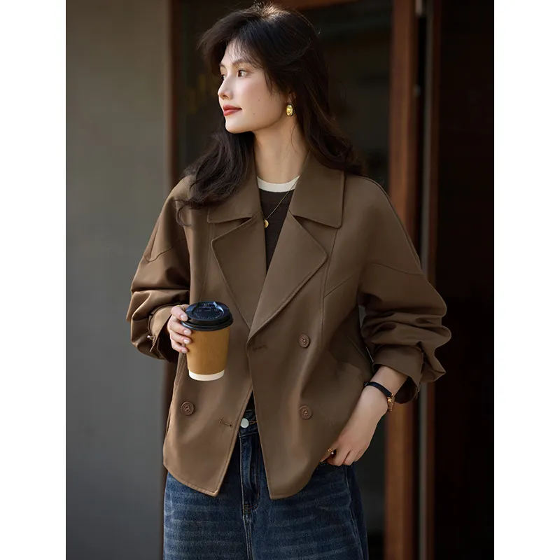 Like The Age Of Water Spring, Fall Trench Coat Regular Women's Coffee-2