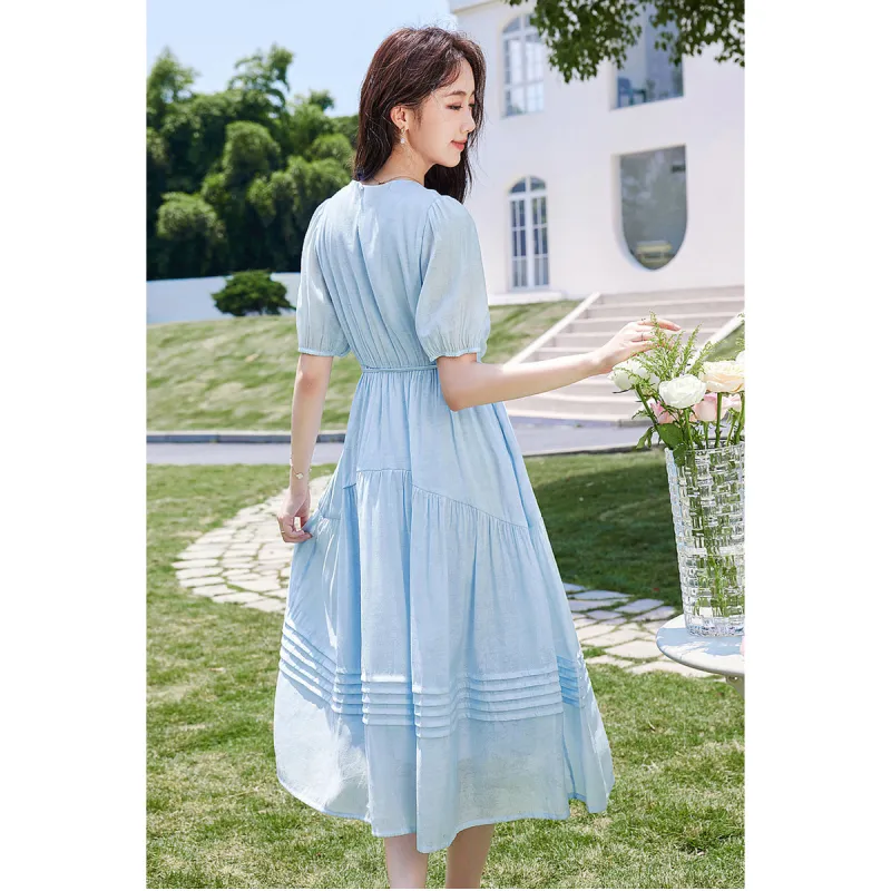 Like The Age Of Water Short Sleeved Dress Women's Blue-3