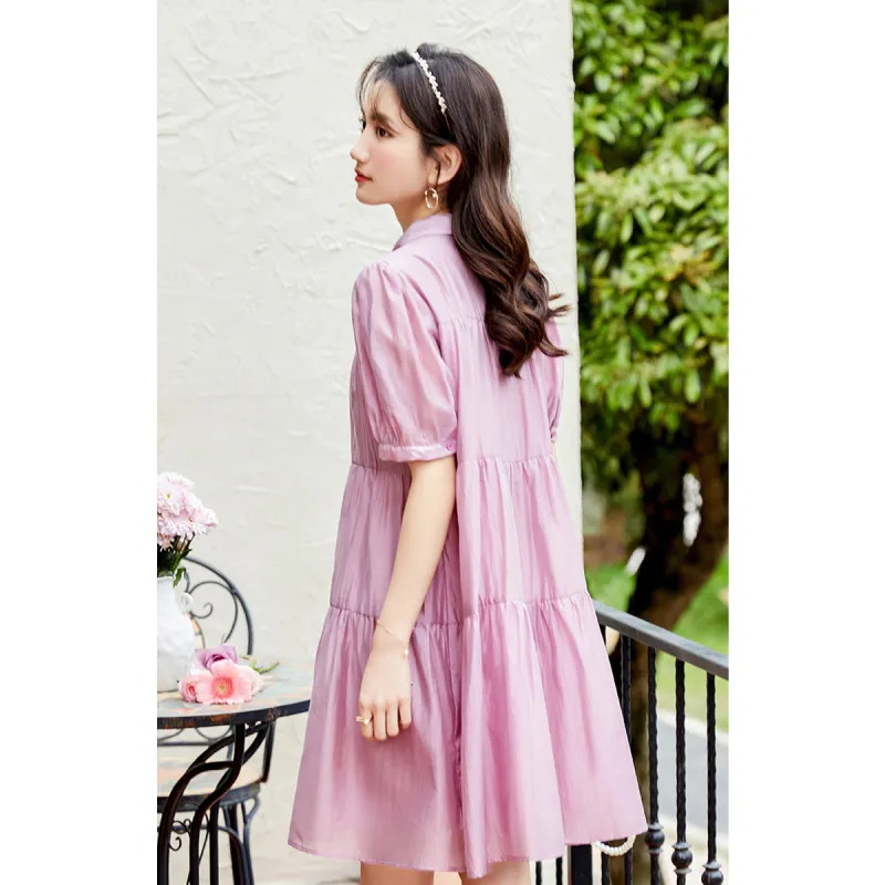 Like The Age Of Water Short Sleeved Dress Women's Purple-1