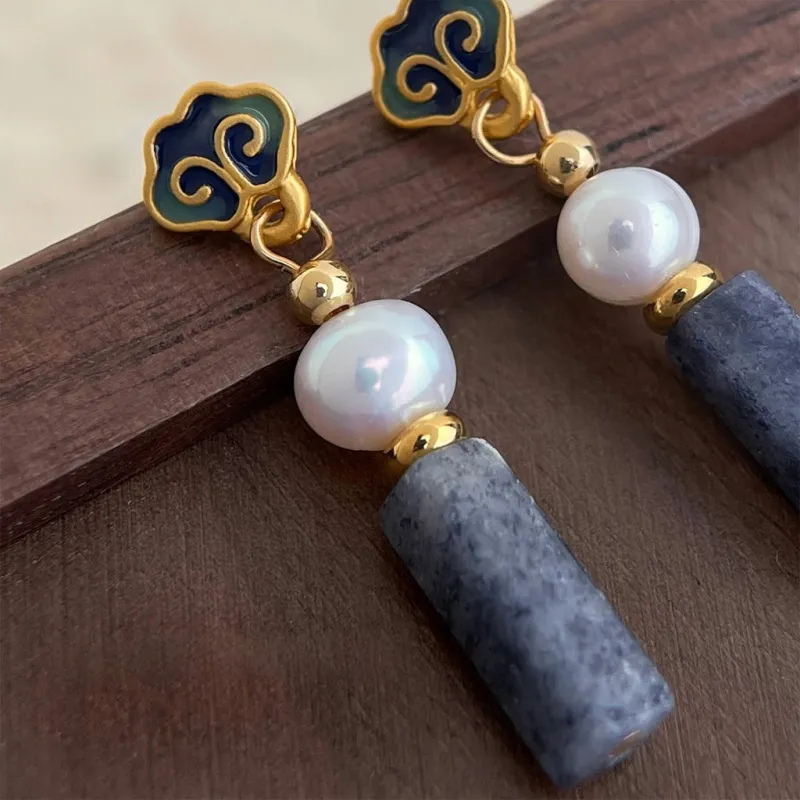 VERENA REINE Natural Blue Chalcedony Earrings Women's-3