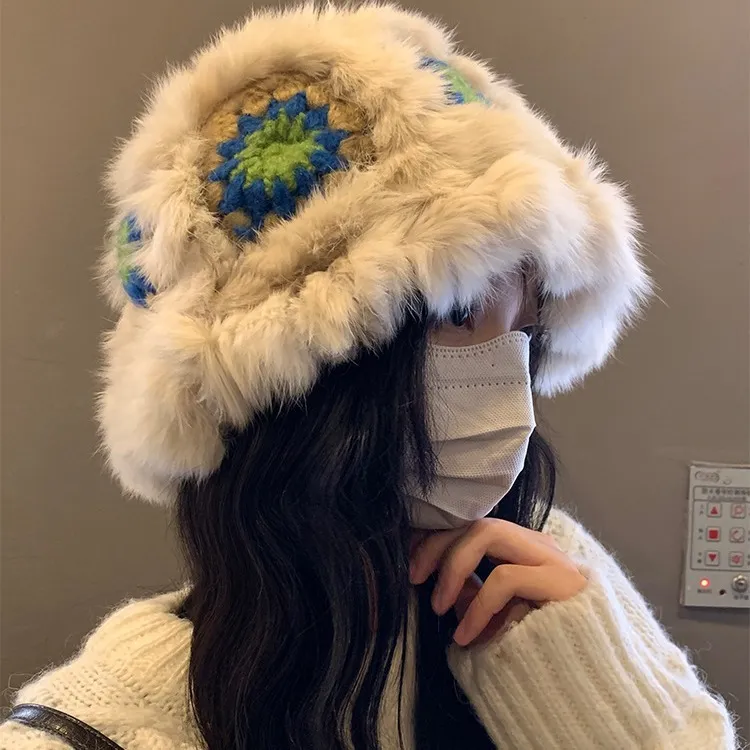 Yalu Preferred Rabbit Fur Beanies Women's-3