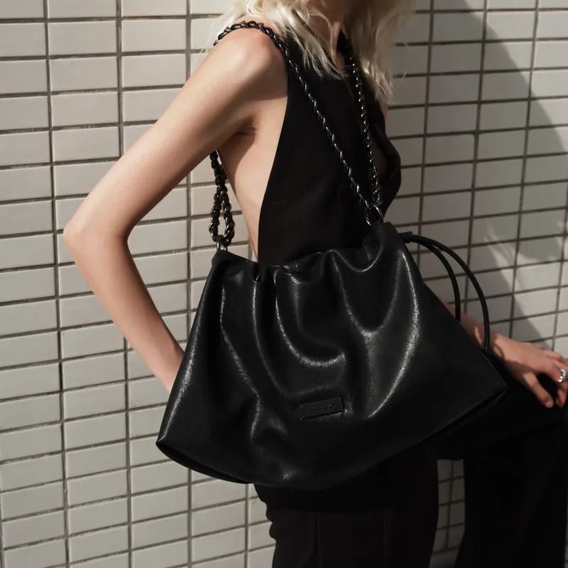 INJOYLIFE Large Capacity Tote Bag Advanced Hobo Shoulder Bag Large Size Unisex Black-4