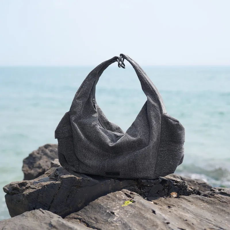 INJOYLIFE Denim Gym Bag, Crossbody Bag Large Size Unisex Black Gray-2
