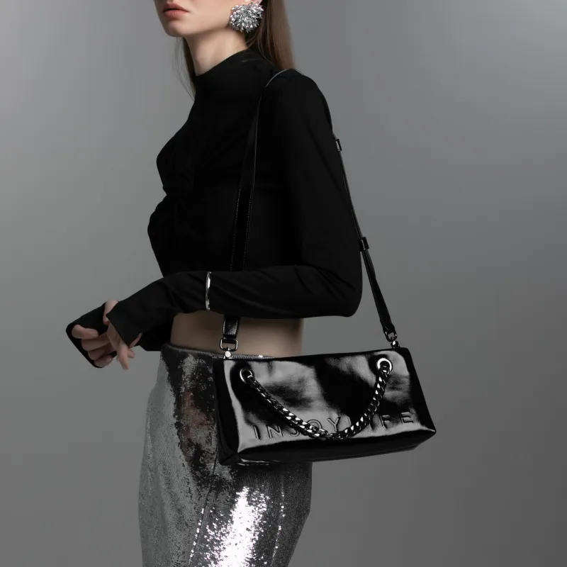 INJOYLIFE Split Cow Leather Hobo Bag, Shoulder Bag, Crossbody Bag Trumpets Women's Black-3