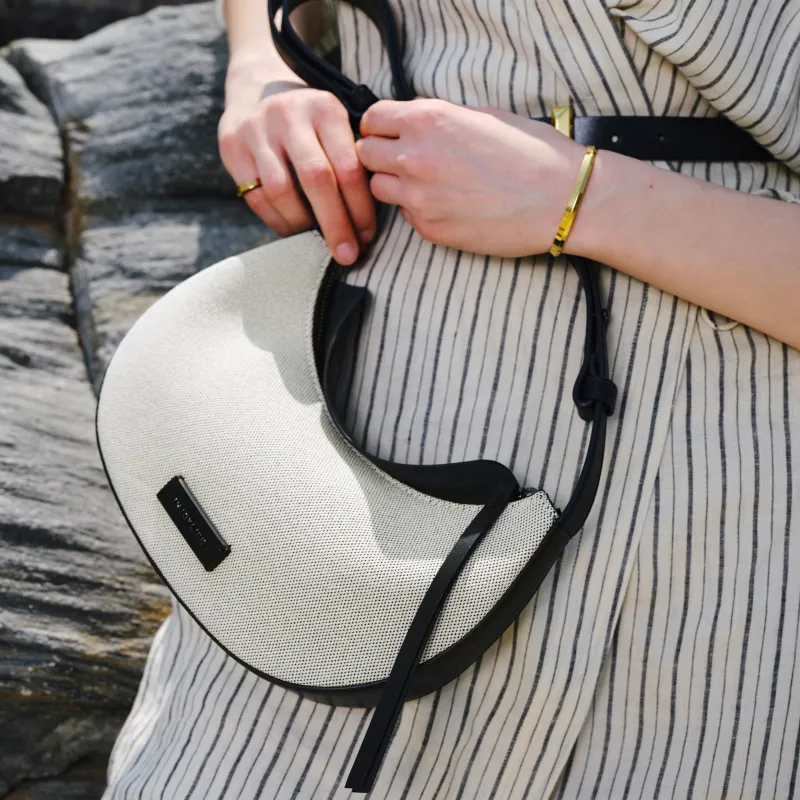 INJOYLIFE Canvas Crescent Bag, Canvas Bag, Shoulder Bag, Crossbody Bag Trumpets Unisex Ecru-2