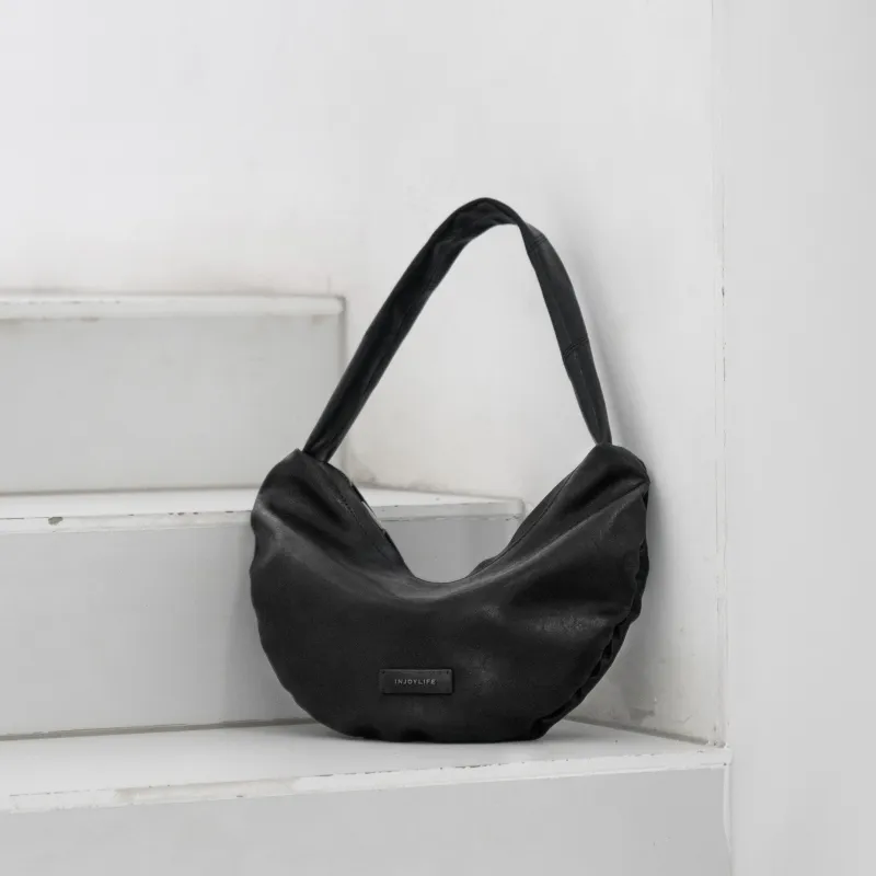 INJOYLIFE Cow Leather Shoulder Bag Regular Women's Black-2