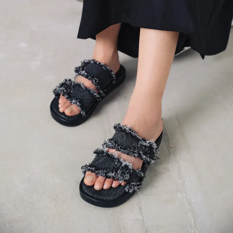 INJOYLIFE Slip Resistant Abrasion Resistant Slide Slippers Women's Black-4