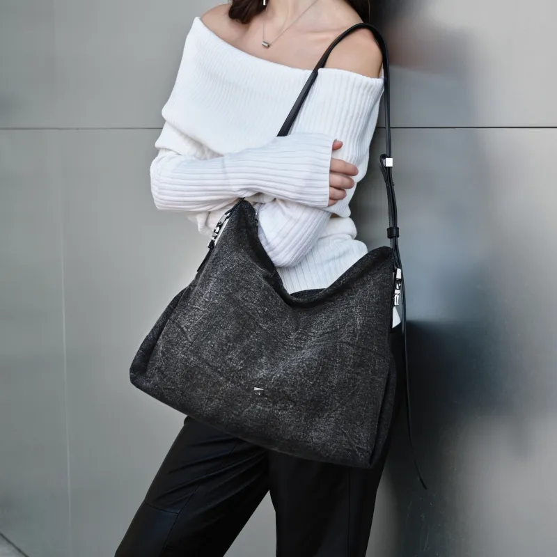 INJOYLIFE Denim Shoulder Bag Crossbody Bag Regular Women's Black Gray-4