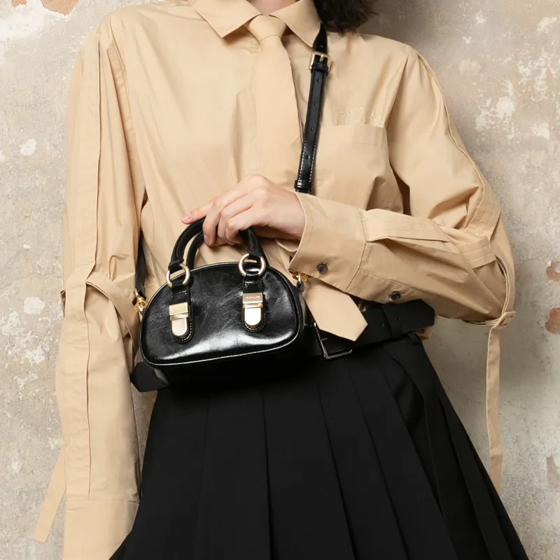 INJOYLIFE Cow Leather Shoulder Bag, Crossbody Bag, Handbag Mini Women's Black-3
