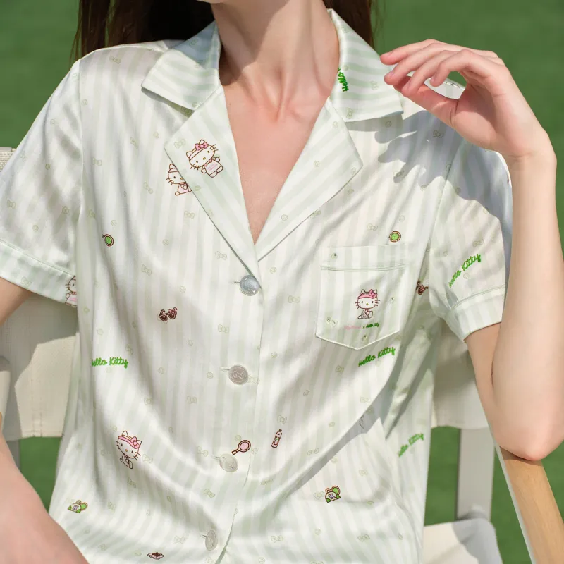 SILKY MIRACLE Pajama Set Women's Green Stripes-3