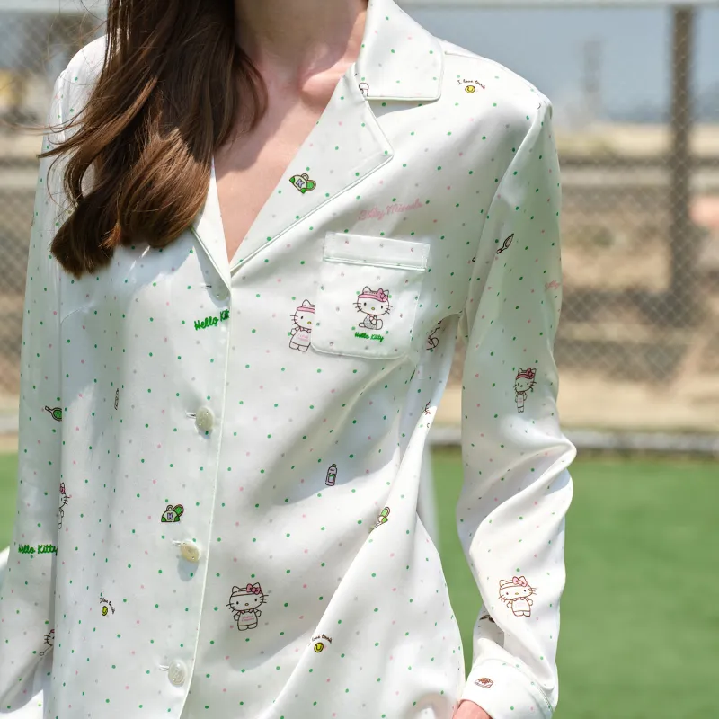 SILKY MIRACLE Pajama Set Women's Light Green Polka Dot-3