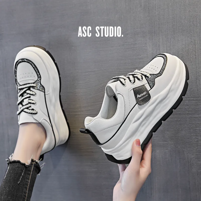 ACESC Low Top Skateboard Shoes 5cm Women's Beige Black-6