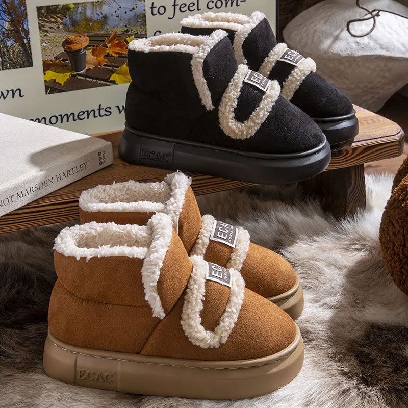 ECAC Cotton Slipper Winter With Back Support Indoor Home Warm Padded Shoes Slip Resistant Platform Fleece Lined-2