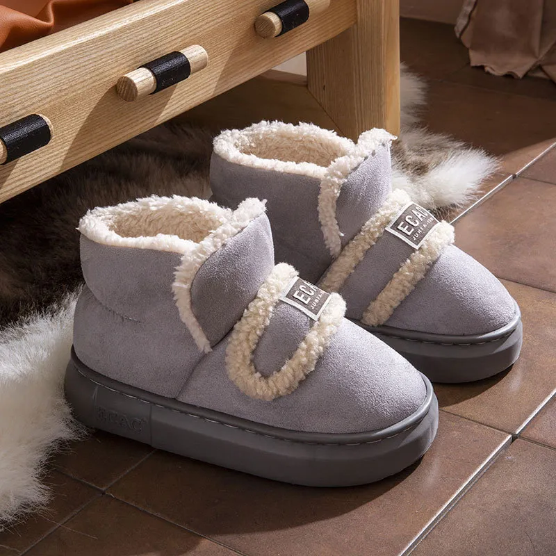 ECAC Cotton Slipper Winter With Back Support Indoor Home Warm Padded Shoes Slip Resistant Platform Fleece Lined-11