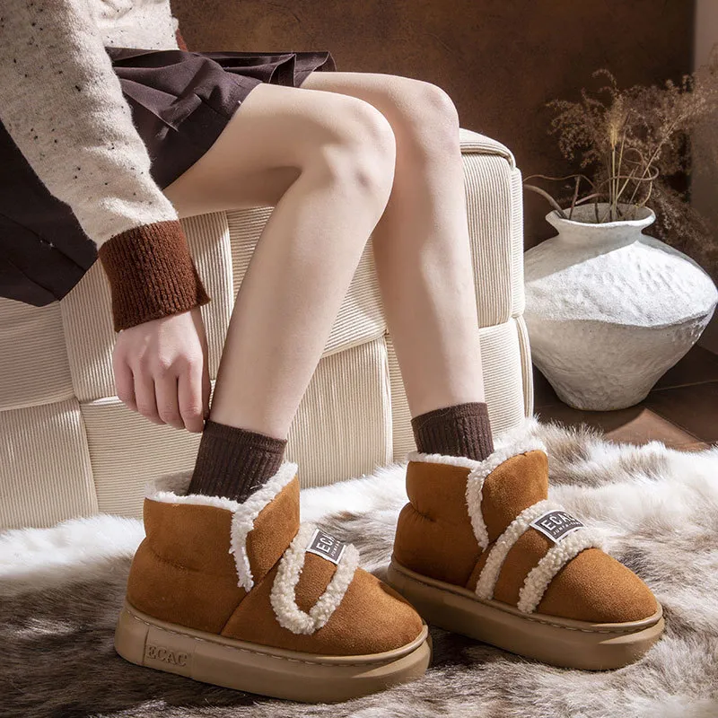 ECAC Cotton Slipper Winter With Back Support Indoor Home Warm Padded Shoes Slip Resistant Platform Fleece Lined-3