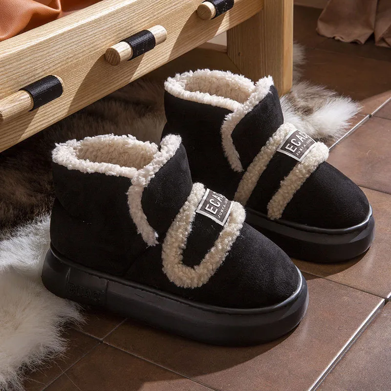 ECAC Cotton Slipper Winter With Back Support Indoor Home Warm Padded Shoes Slip Resistant Platform Fleece Lined-7