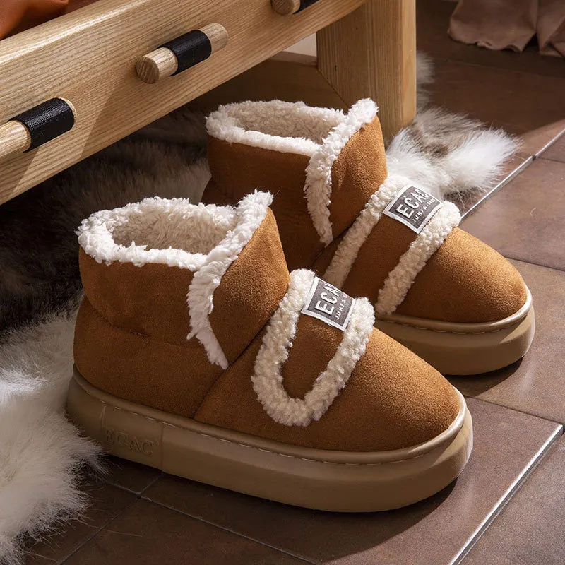 ECAC Cotton Slipper Winter With Back Support Indoor Home Warm Padded Shoes Slip Resistant Platform Fleece Lined-1