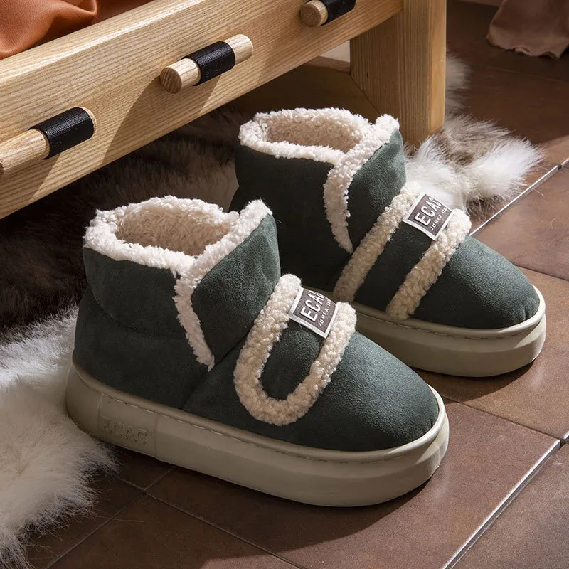 ECAC Cotton Slipper Winter With Back Support Indoor Home Warm Padded Shoes Slip Resistant Platform Fleece Lined-5