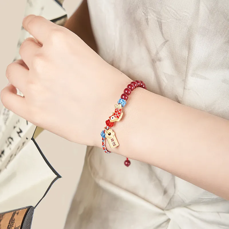 The British Museum Cinnabar Jade Bracelet With Cord Unisex-5
