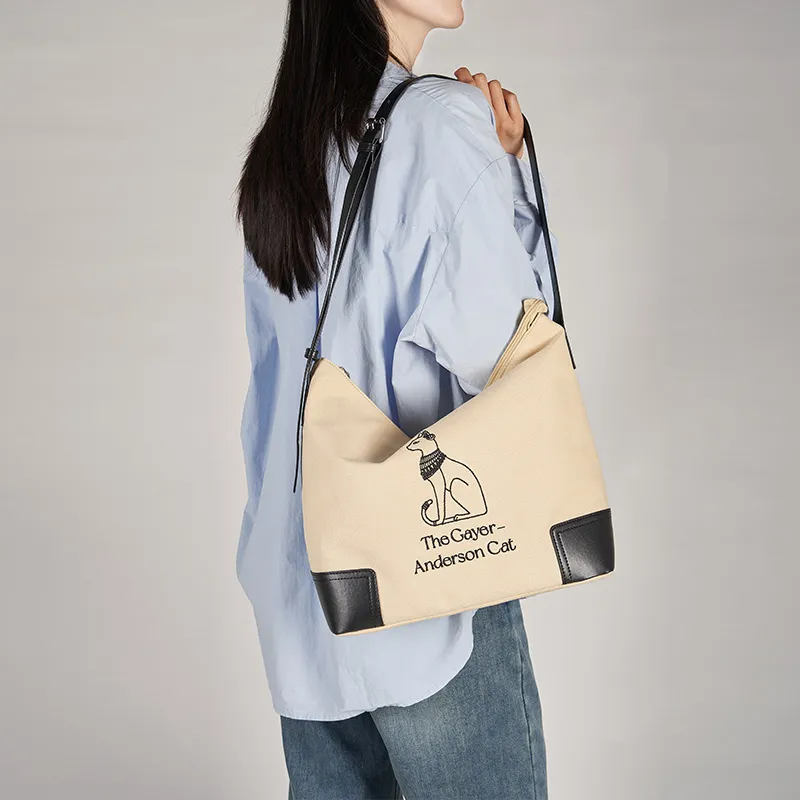 The British Museum Fabric With Synthetic Leather Shoulder Bag Women's Beige Camel-3