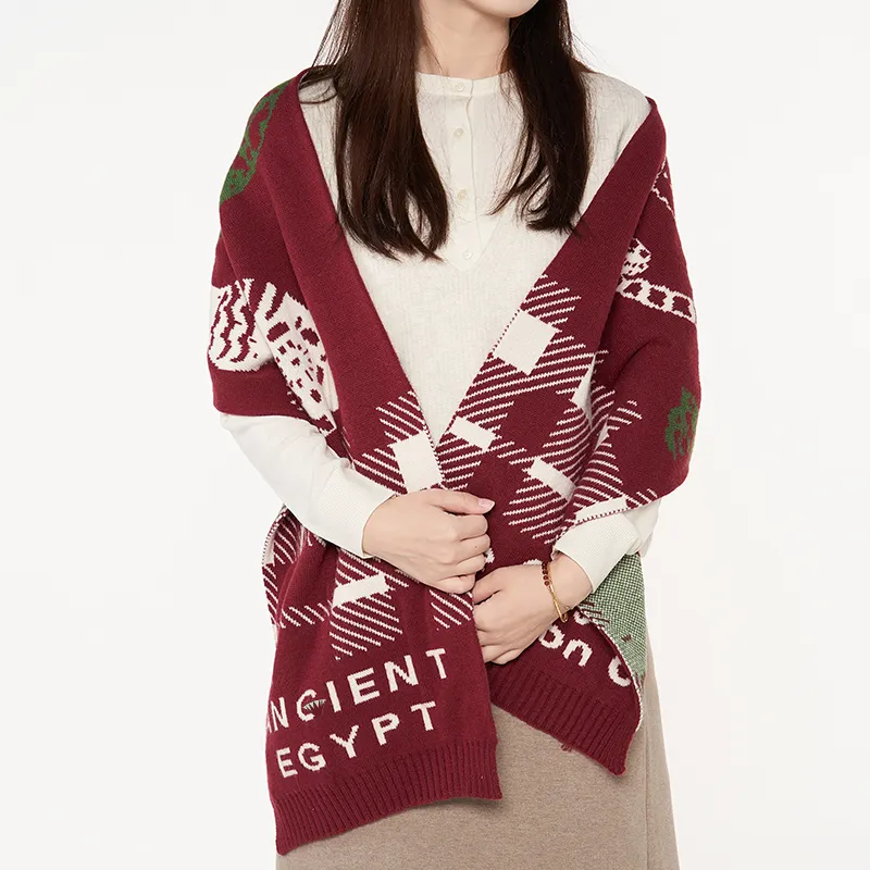 The British Museum Polyester Knit Scarves Unisex Red-4