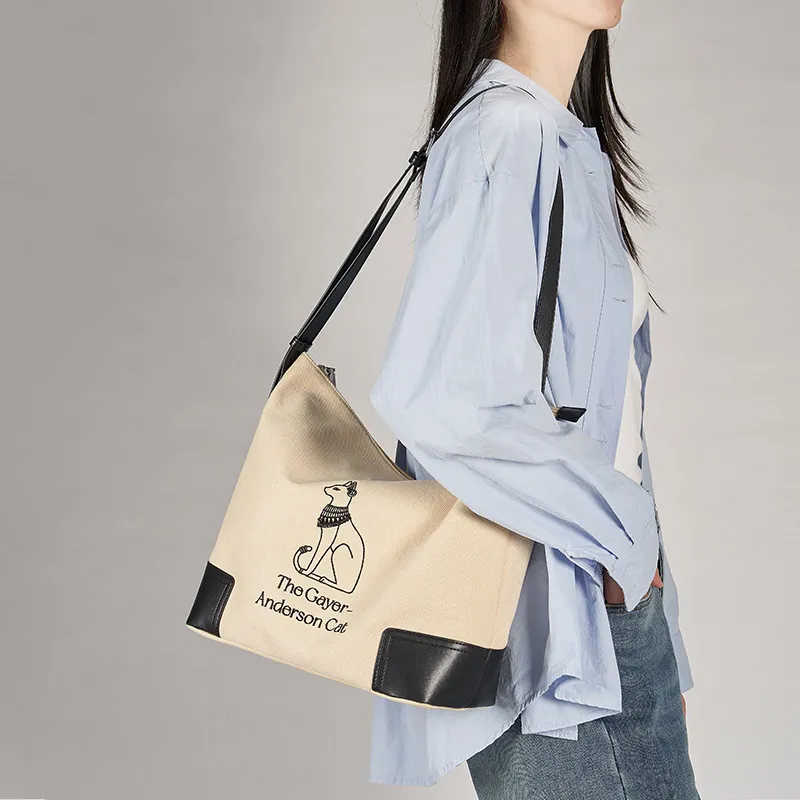 The British Museum Fabric With Synthetic Leather Shoulder Bag Women's Beige Camel-1