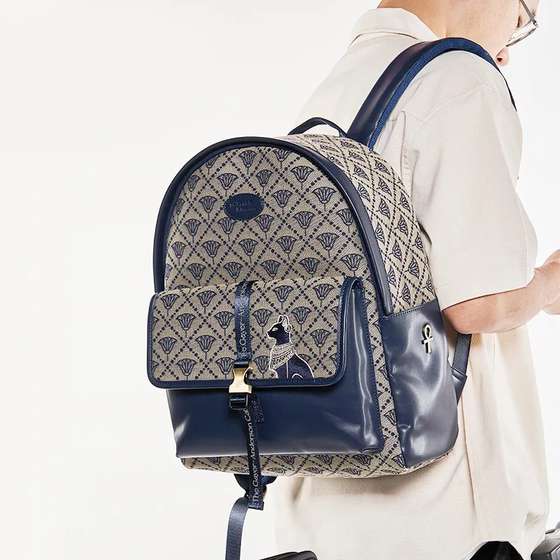 The British Museum Backpacks Lotus Pattern Blue-2