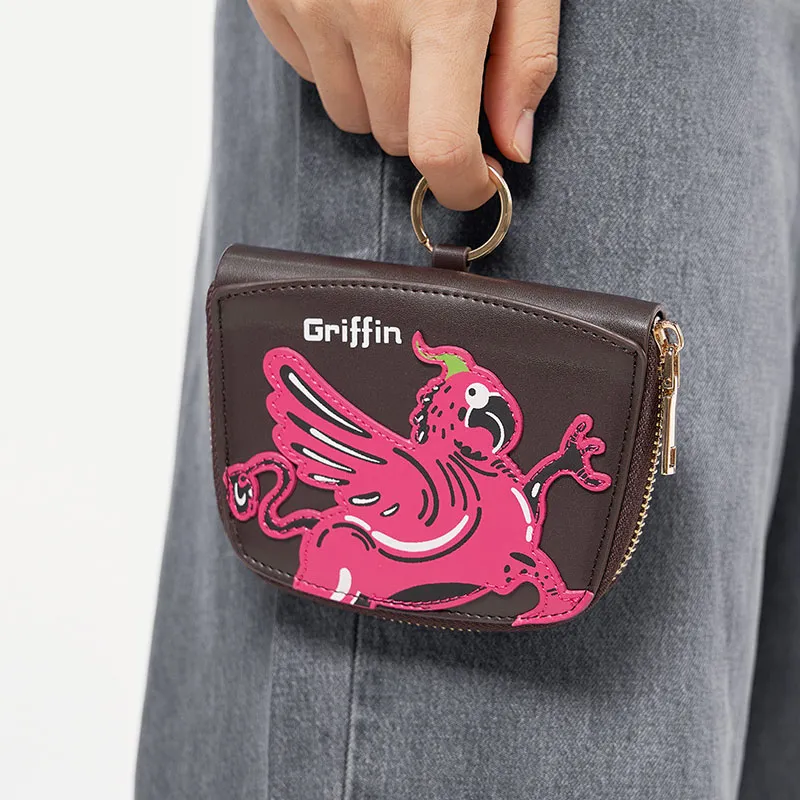 The British Museum Synthetic Leather Keychain Card Holder Pendant Coin Purse Regular Unisex Brown/Pink-1