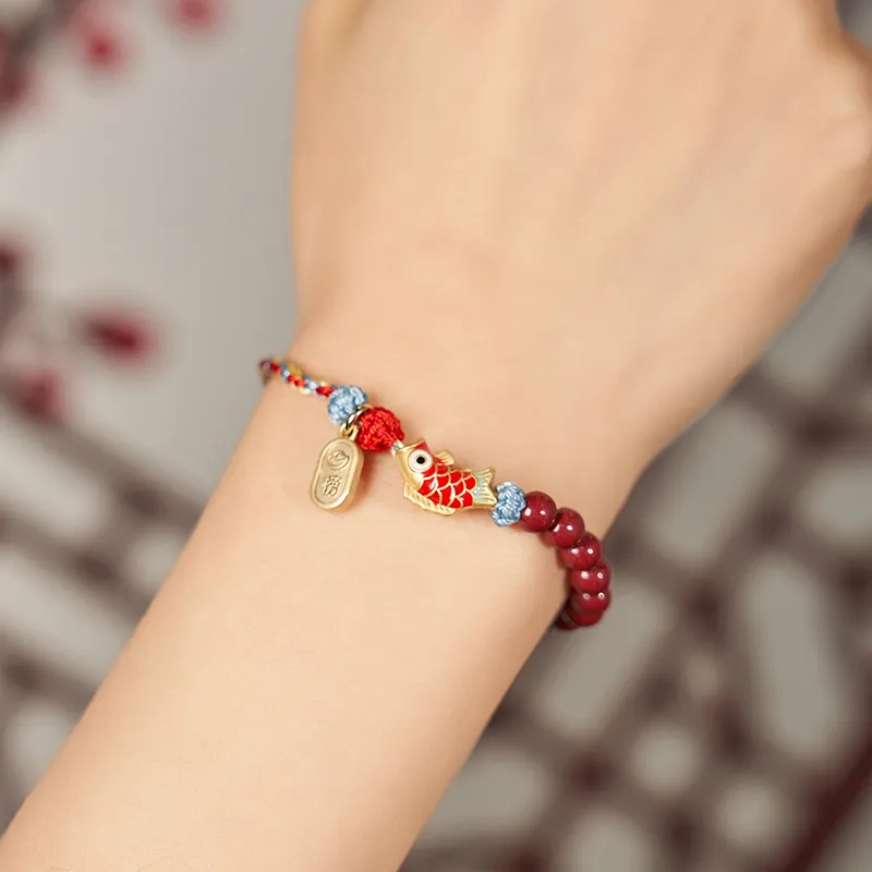 The British Museum Cinnabar Jade Bracelet With Cord Unisex-2