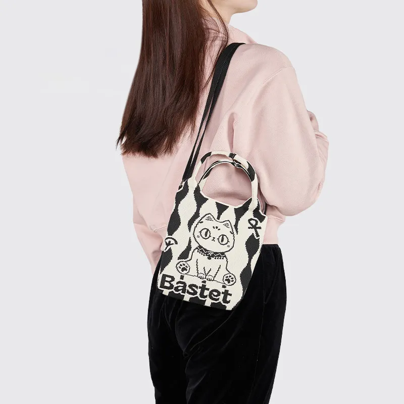 The British Museum High Elastic Line Crossbody Handbag Regular Unisex Black White-1