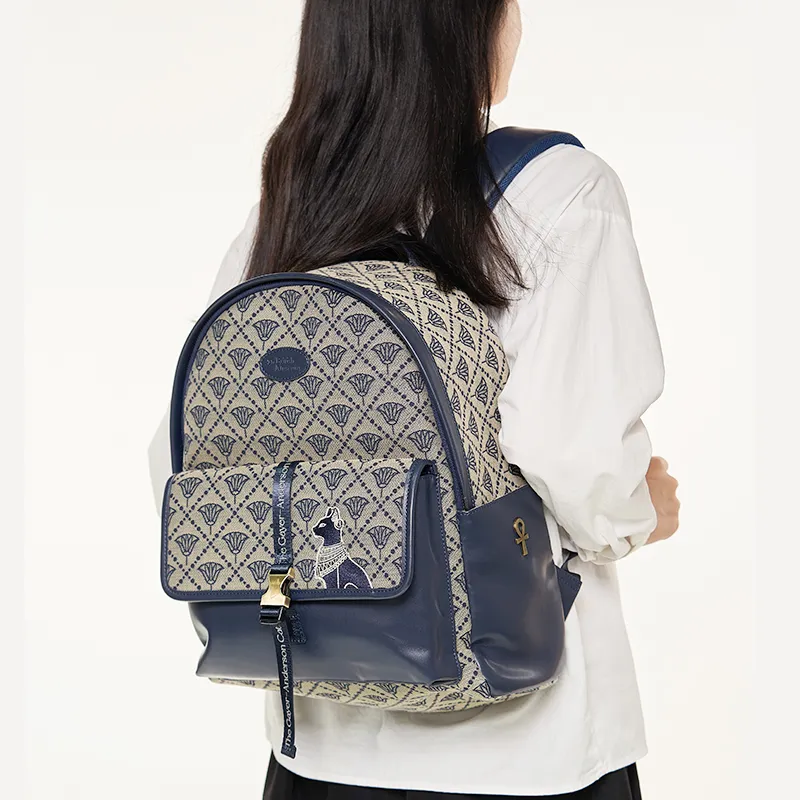 The British Museum Backpacks Lotus Pattern Blue-3