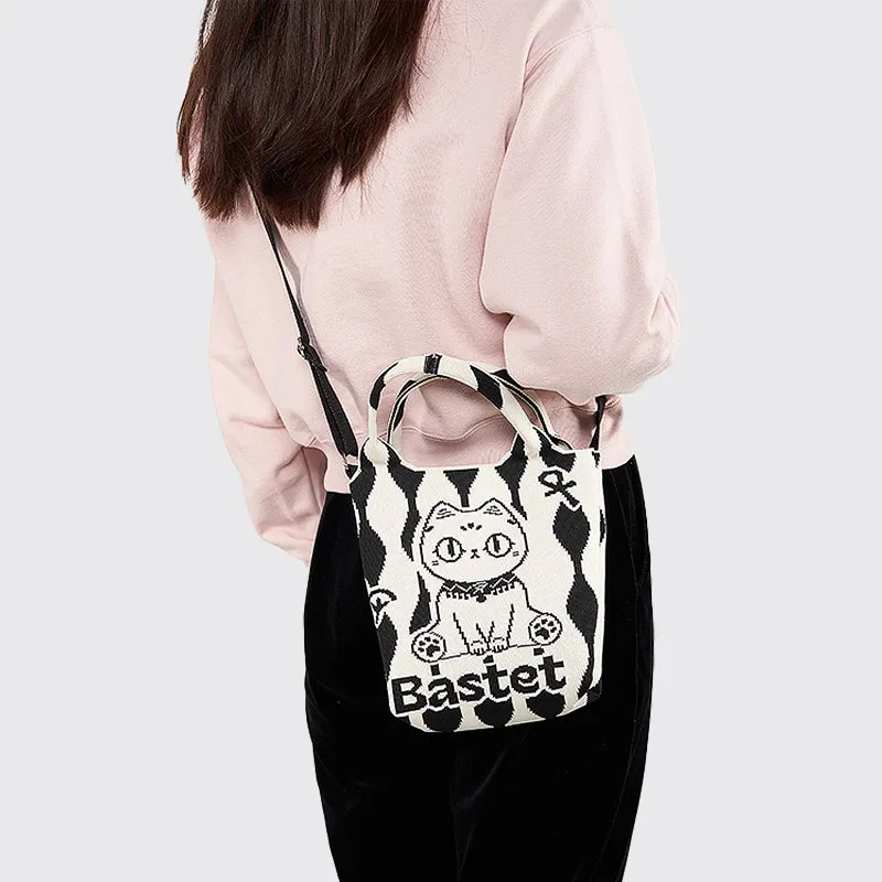 The British Museum High Elastic Line Crossbody Handbag Regular Unisex Black White-2