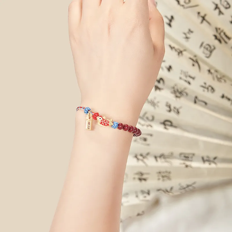 The British Museum Cinnabar Jade Bracelet With Cord Unisex-4