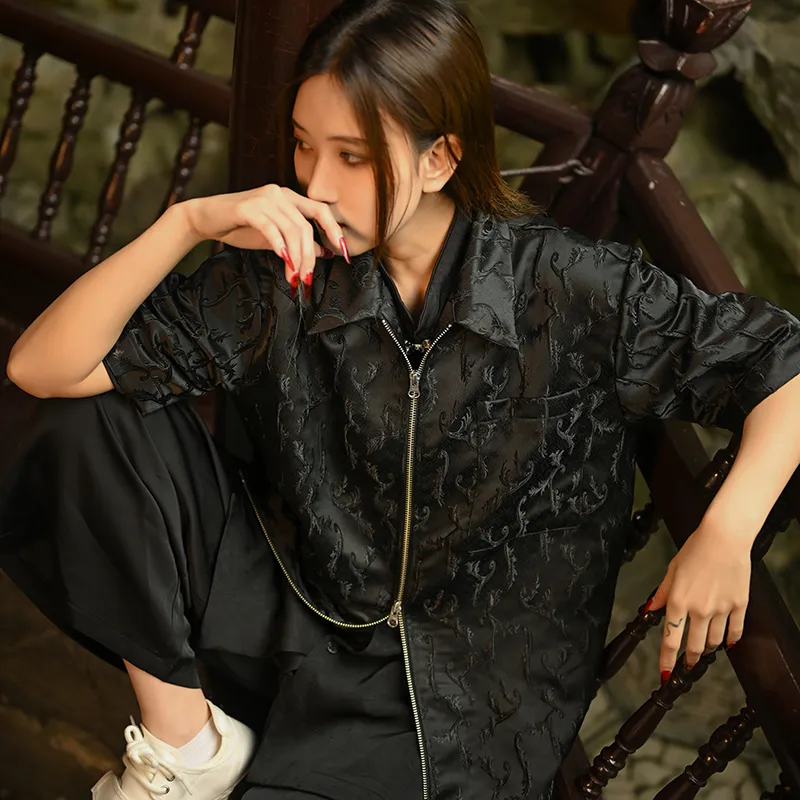 SANSHENGLIUBU Shirt Unisex Black-3