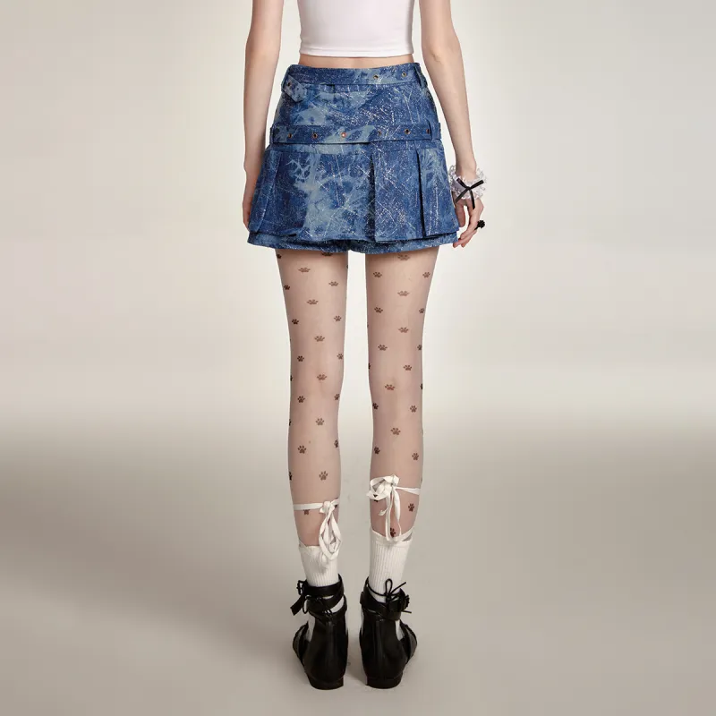 LA CRAWFISH Denim Short Skirts Women's Blue Tie Dye-4