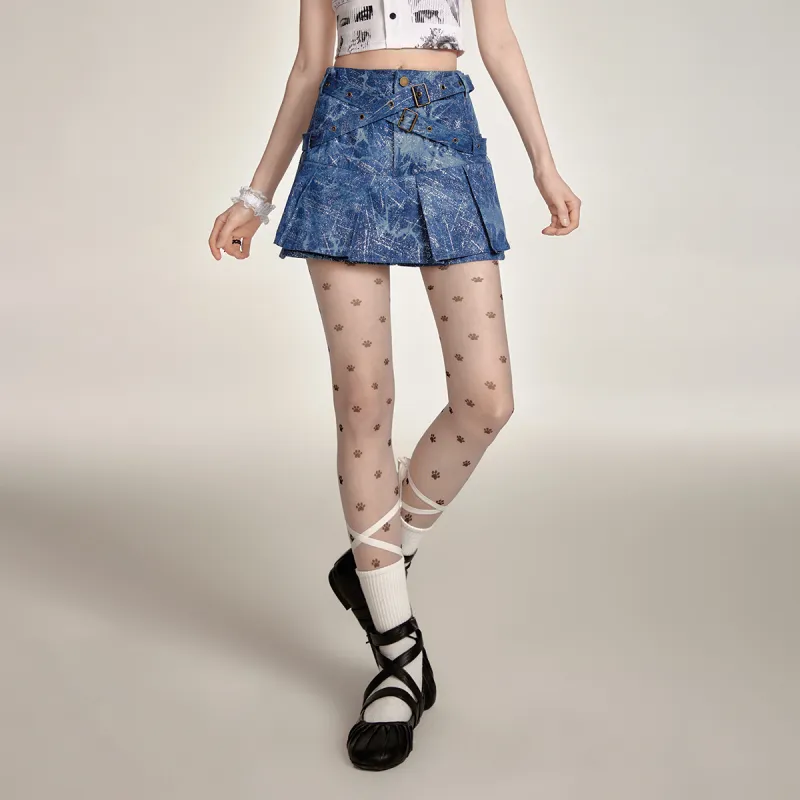 LA CRAWFISH Denim Short Skirts Women's Blue Tie Dye-3
