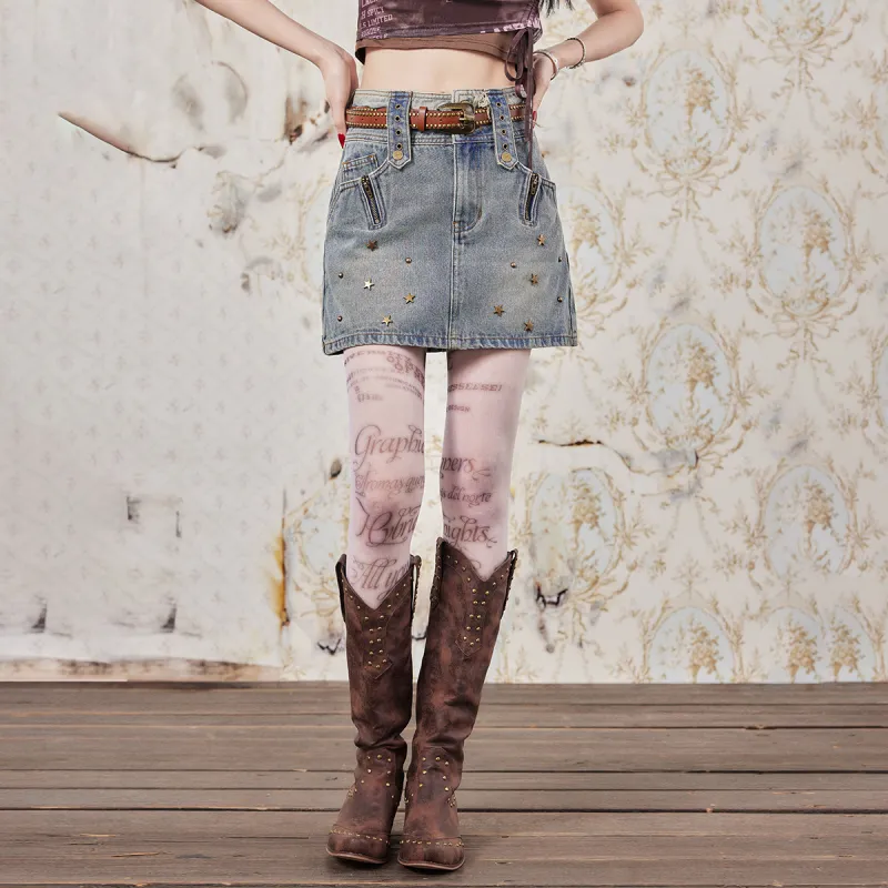 LA CRAWFISH Denim Short Skirts Women's Vintage Denim Blue-4