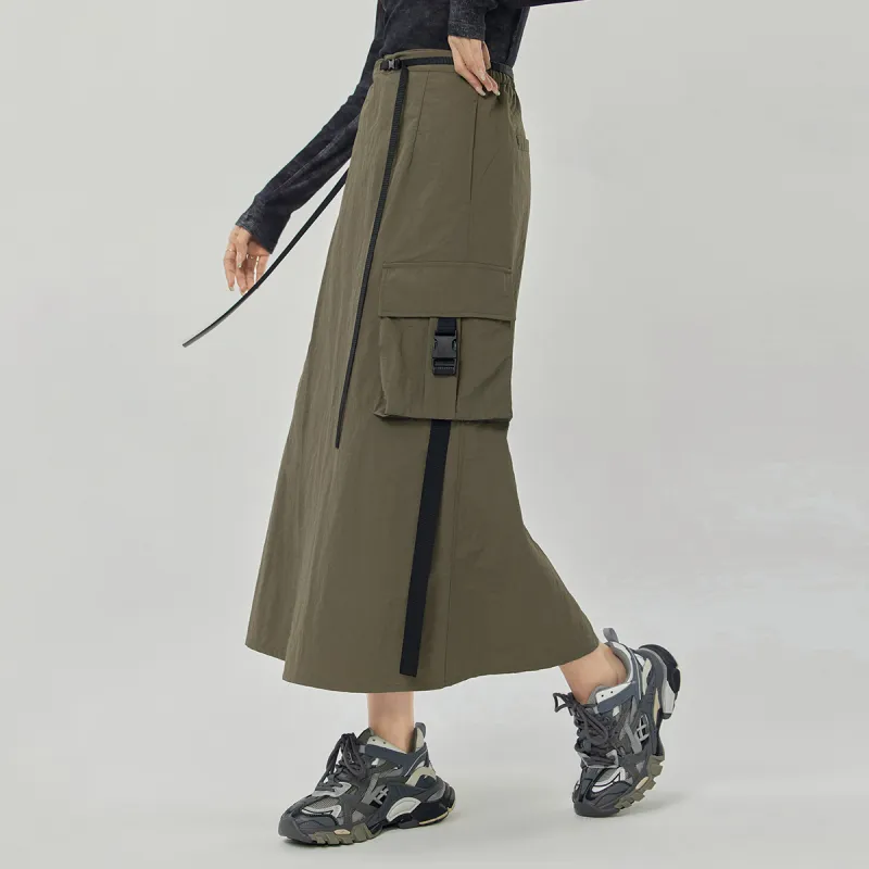 LA CRAWFISH Casual Long Skirt Women's Warm Umber Green-3