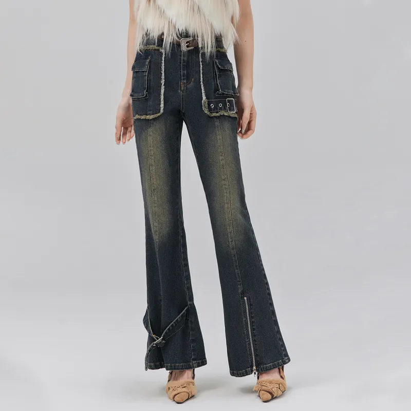 LA CRAWFISH Jeans Women's Vintage Denim Blue-3