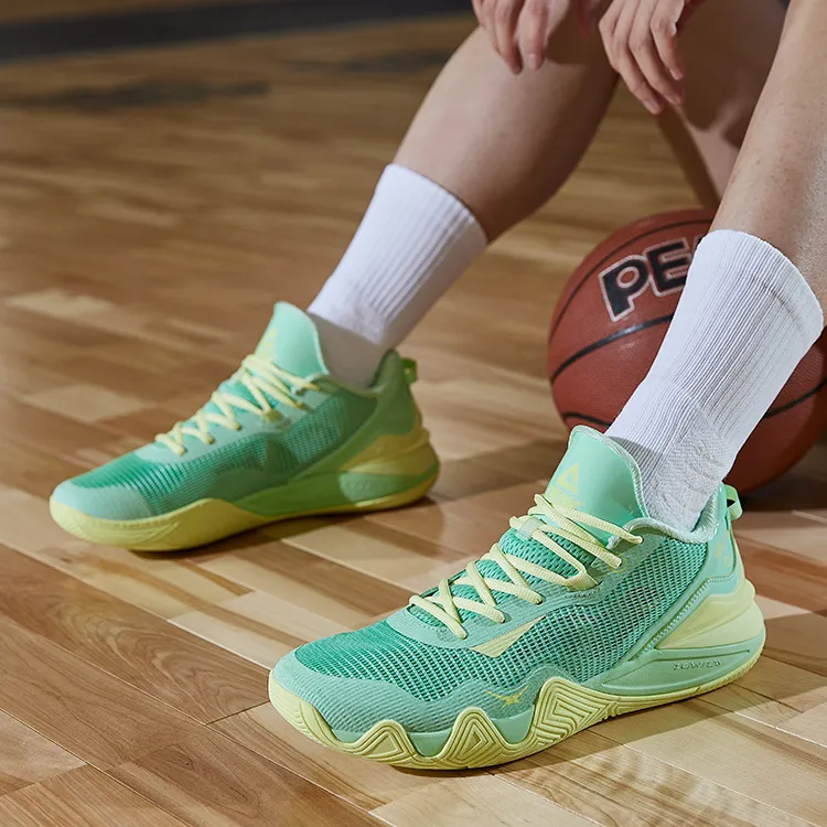 PEAK Basketball Shoes Men Low Top Bright Grass Green-7