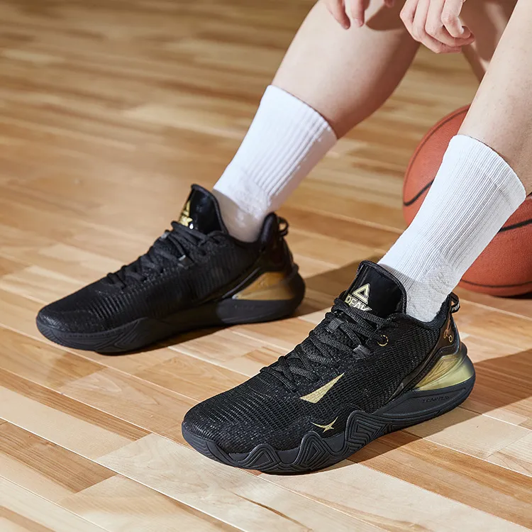 PEAK Shock Absorbers With Slip Resistant And Abrasion Resistant Properties Low Top Basketball Shoes Men's Black Gold-5