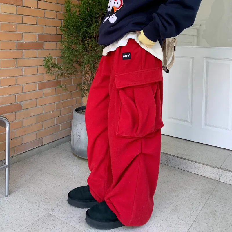 MeiHaoStore Cargo Pants Women's Red-2