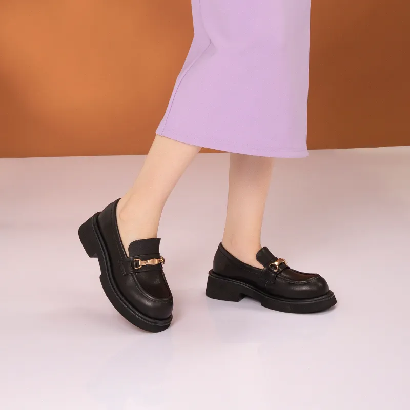 Anthony Miles Cow Leather Loafers 5.2cm Women's Black-5