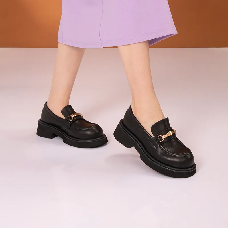 Anthony Miles Cow Leather Loafers 5.2cm Women's Black-6